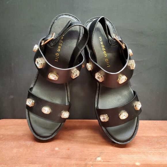 Madden Girl Storrm Black Platform Jeweled Heel Sandals 7.5 M - Picture 2 of 15
